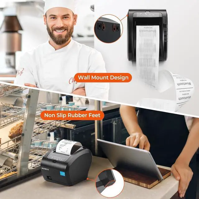 Alt view image 4 of 7 - MUNBYN WiFi Receipt Printer with USB Port, 80mm POS Printer Works with Square Mac Windows Chromebook Linux Cash Drawer, ESC/POS (P047 WiFi), Do Not Support Clover Ubereats Shopify Bluetooth 5G WiFi