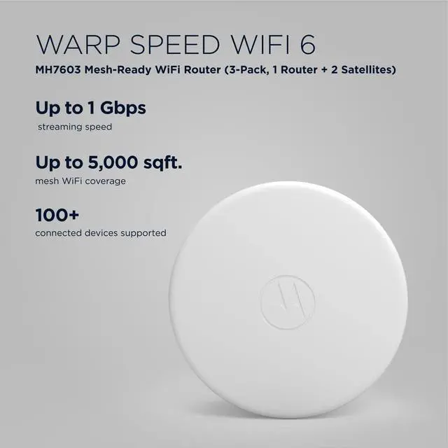 Alt view image 2 of 7 - Motorola MH7603 | WiFi 6 Router + Intelligent Mesh System | 3-Pack | Easy Setup, Security, Adblocking & Parental Controls with The Motosync app | AX1800 WiFi