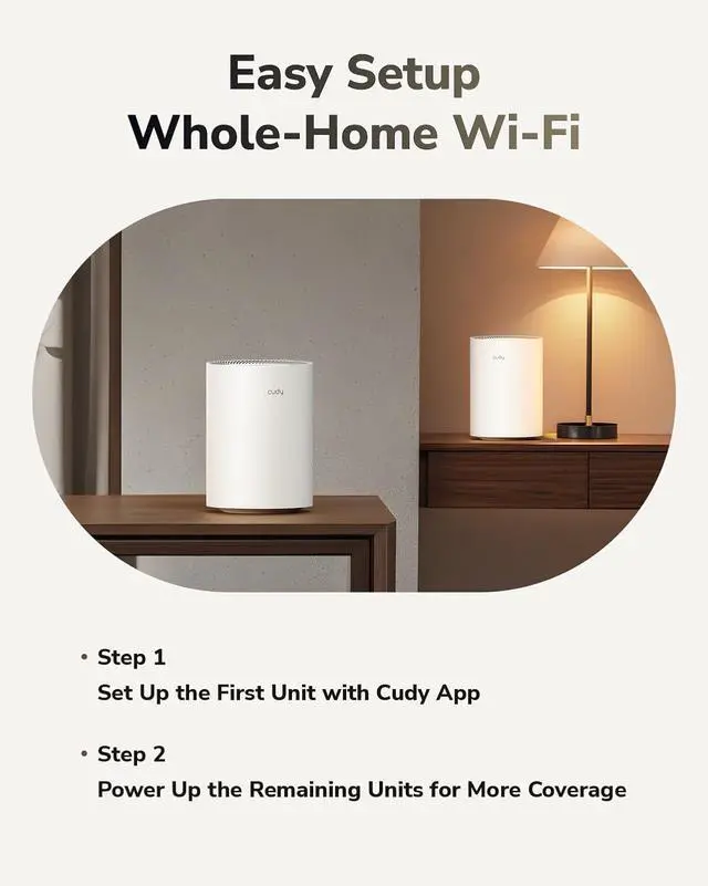 Alt view image 5 of 7 - Cudy Dual Band BE3600 WiFi 7 Wi-Fi Mesh System, 3.6 Gbps 160 Mhz, Coverage up to 4,800 Sq.ft, 3 Gigabit Ports, Multi-VPN Compatible, Cudy APP Control(M3600 2-Pack)