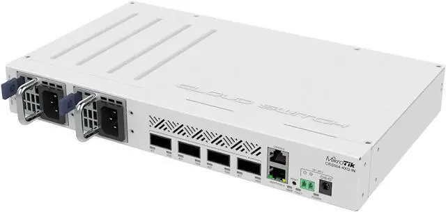 Main image of MikroTik CRS504-4XQ-IN Cloud Router Switch 650MHz 4xQSFP28 Compatible with 40G, 25G, 10G, and 1G Fiber Connections