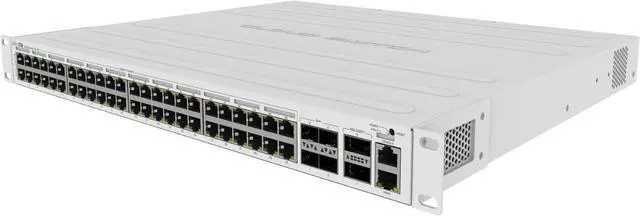 Main image of MikroTik CRS354-48P-4S+2Q+RM Switch has 48 x 1G RJ45 Ports and 4 x 10G SFP+ Ports. 2 x 40G QSFP+ Ports for Extremely Fast Fiber Connections or Linking with Other 40 Gbps Devices
