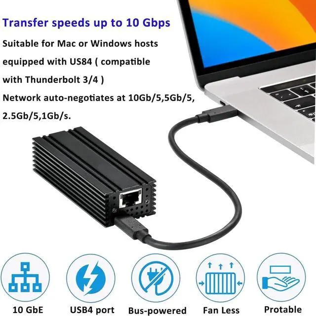 Alt view image 6 of 7 - USB 4.0 Type-C 10G Ethernet Adapter for High-Speed Network Connections RJ45 Port Supports 10Gb/s 5Gb/s 2.5Gb/s 1Gb/s and 100Mb/s Base-T