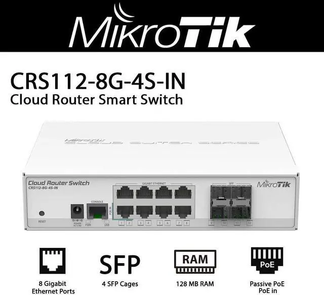 Alt view image 2 of 4 - MikroTik CRS112-8G-4S-IN Cloud Router Switch 112-8G-4S-IN 400Mhz CPU, 128MB RAM, CRS112-8G-4S-IN
