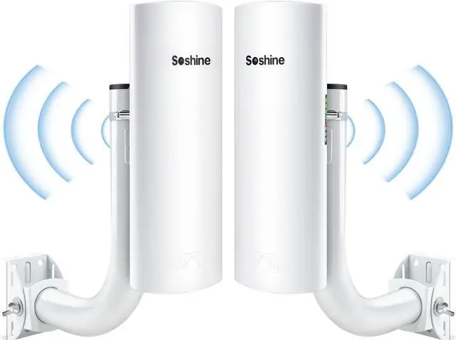 Main image of Soshine Wireless Bridge with Mounts - 300Mbps 5.8G,Point to Point Wireless Bridge Outdoor to Shop Barn Garage Building, 3KM Long Distance,Plug and Play,2 RJ45 LAN Port,24V PoE Injector,2Pack