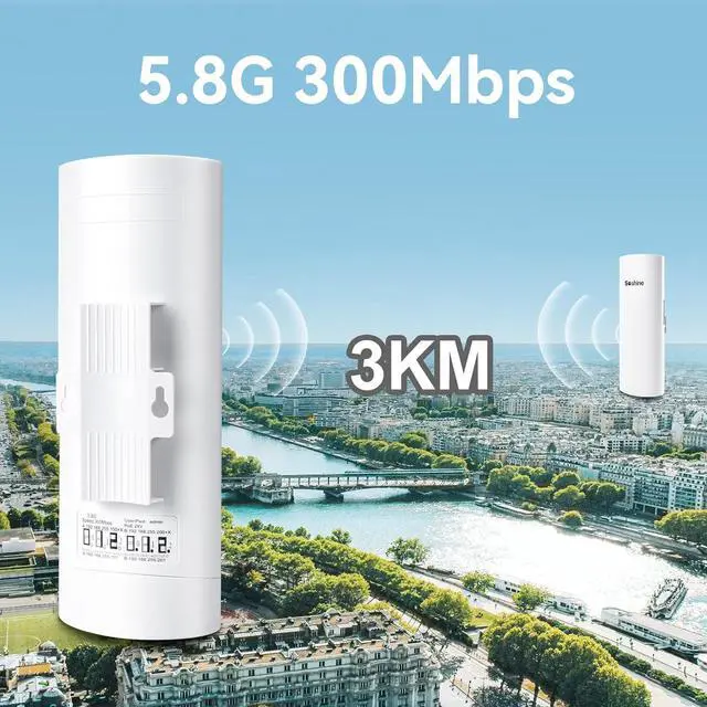 Alt view image 7 of 7 - Soshine Wireless Bridge with Mounts - 300Mbps 5.8G,Point to Point Wireless Bridge Outdoor to Shop Barn Garage Building, 3KM Long Distance,Plug and Play,2 RJ45 LAN Port,24V PoE Injector,2Pack