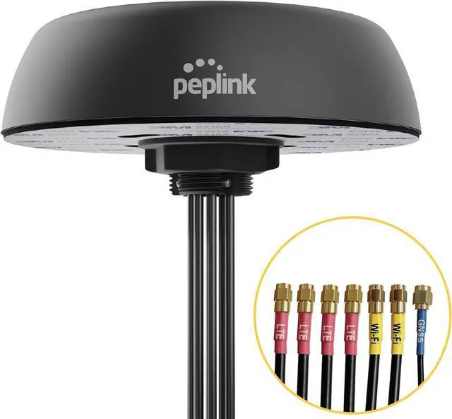 Main image of Peplink Cellular and WiFi Antenna Mobility 42G 5G/LTE 2x2 MIMO Dual Band (2.4GHz & 5GHz) External Router Computer Networking Antenna System with GPS receiver Robust IP68 Rating 6.5 ft, Black