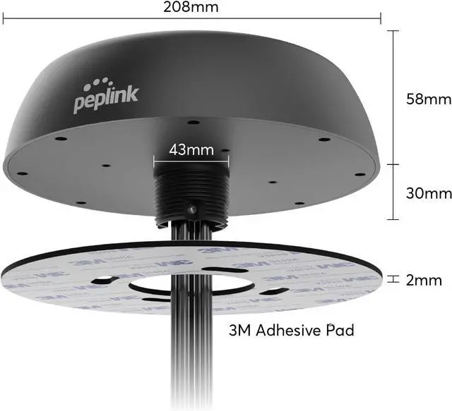 Alt view image 2 of 5 - Peplink Cellular and WiFi Antenna Mobility 42G 5G/LTE 2x2 MIMO Dual Band (2.4GHz & 5GHz) External Router Computer Networking Antenna System with GPS receiver Robust IP68 Rating 6.5 ft, Black