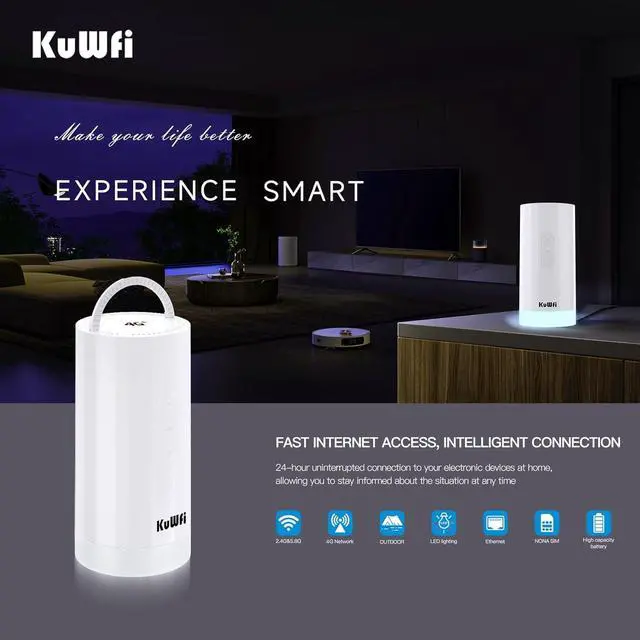 Alt view image 5 of 7 - KuWFi C290 4G+/Cat6 Portable Router with 5-Color Camping Light, 10000mAh Battery, Solar & Type-C Charging for Outdoor WiFi & Night Lighting