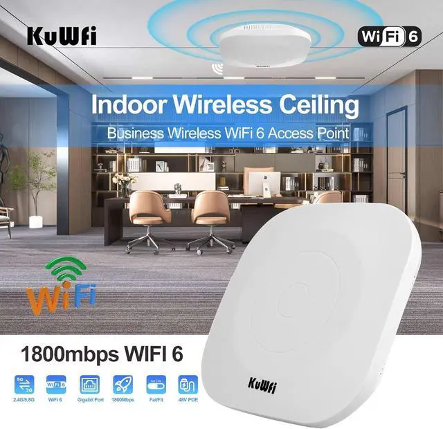 Alt view image 7 of 7 - KuWFi Bundle of Gigabit Wireless Bridge and 1800Mbps WiFi 6 Ceiling AP