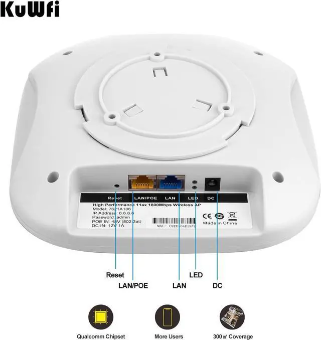 Alt view image 5 of 7 - KuWFi Bundle of Gigabit Wireless Bridge and 1800Mbps WiFi 6 Ceiling AP