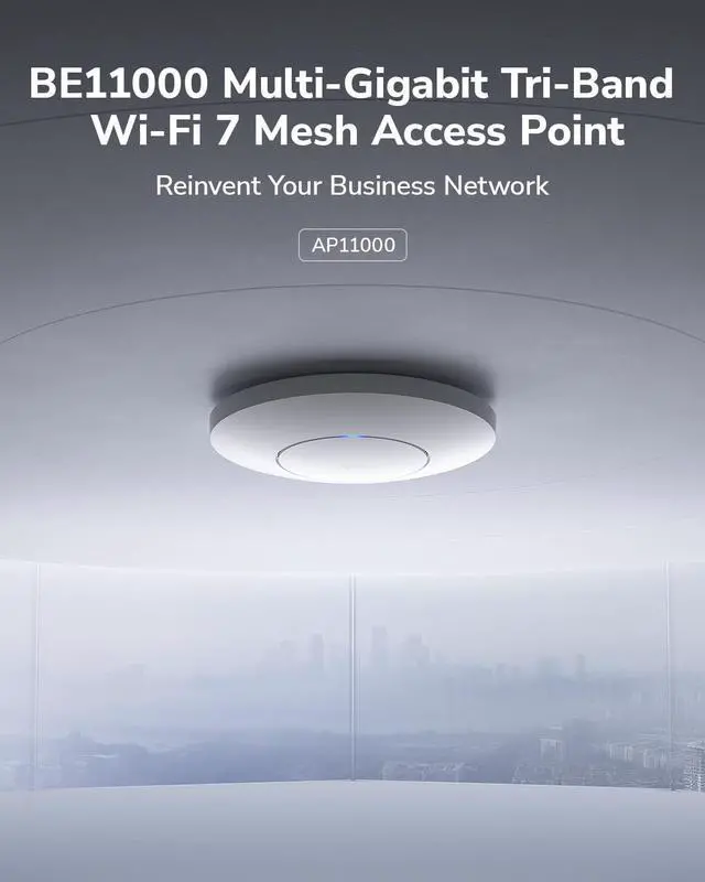 Alt view image 2 of 7 - Cudy BE11000 Tri-Band Wi-Fi 7 Wireless Access Point, 1 x 10GB SFP+ Port, 2.5G PoE-in, Cudy APP Control and Mesh, PoE/DC Powered, AP11000