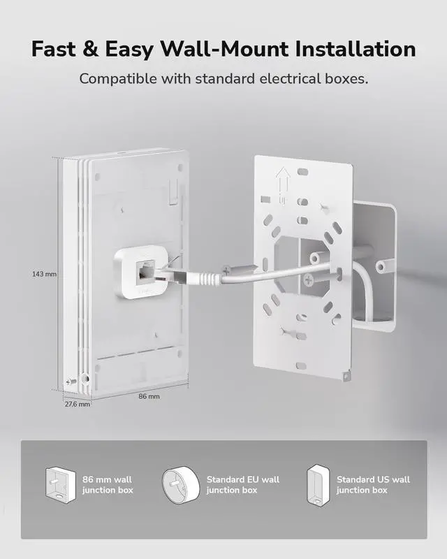 Alt view image 6 of 7 - Cudy AP3000 Wall WiFi 6 AX3000 Wall Plate Wireless Gigabit Access Point, Support OFDMA, MU-MIMO, PoE Powered, Cudy App Control or Web Configuration