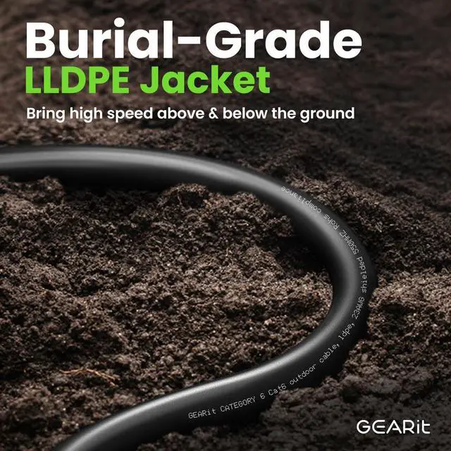 Alt view image 3 of 7 - GEARit Cat6 Outdoor Ethernet Cable (100ft) 23AWG Pure Copper, FTP, LLDPE, Waterproof, Direct Burial, In-Ground, UV Resistant, POE, Network, LAN, Internet, Cat 6, Cat6 Cable - 100 Feet