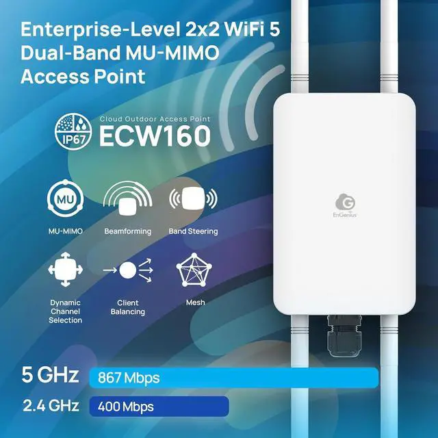 Alt view image 2 of 7 - EnGenius Cloud Managed ECW160 11ac Wave 2 2x2 Outdoor Access Point