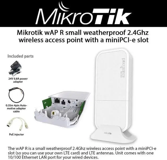 Main image of Mikrotik wAP R small weatherproof 2.4Ghz wireless access point with a miniPCI-e slot and LTE antennas