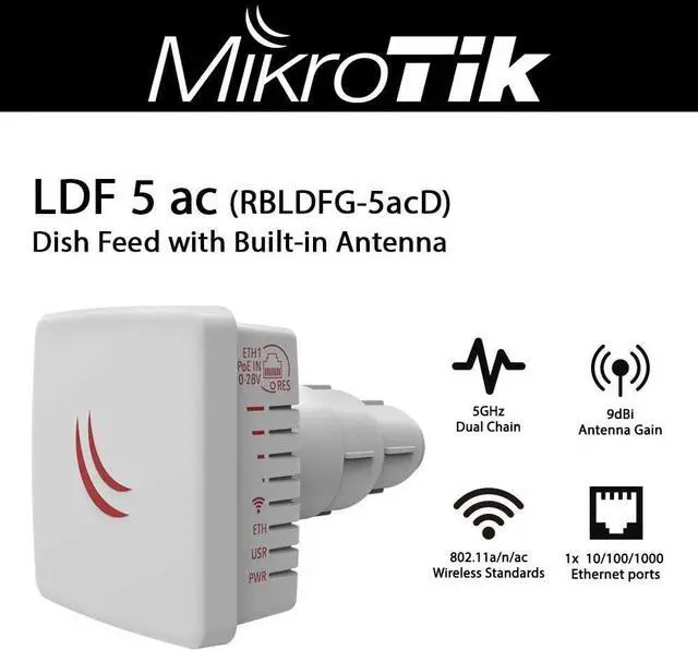 Alt view image 2 of 7 - Mikrotik LDF 5 ac RBLDFG-5acD Outdoor Wireless System with a Built in Antenna Dual Chain 5GHz System with Gigabit Ethernet and 802.11ac Support