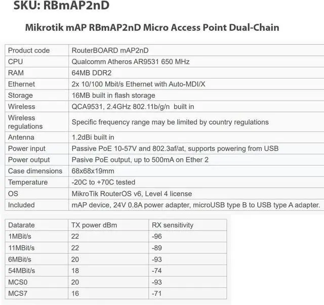 Alt view image 6 of 7 - Mikrotik mAP 10-Units RBmAP2nD Dual-Chain 2.4GHz Micro Access Point PoE Out RouterOS L4