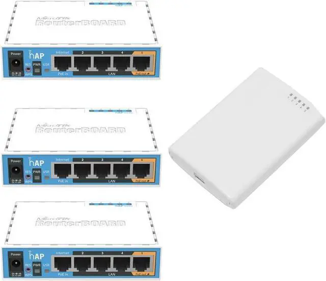 Main image of Mikrotik RB750P-PBr2 PowerBox outdoor 5 Ethernet port router with PoE (1-UNIT) + RB951Ui-2nD hAP wireless access point PoE (3-UNITS)