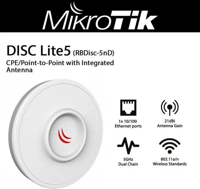 Alt view image 3 of 7 - MikroTik DISC Lite5 21dBi 5GHz Antenna CPE 600Mhz CPU, 64MB RAM