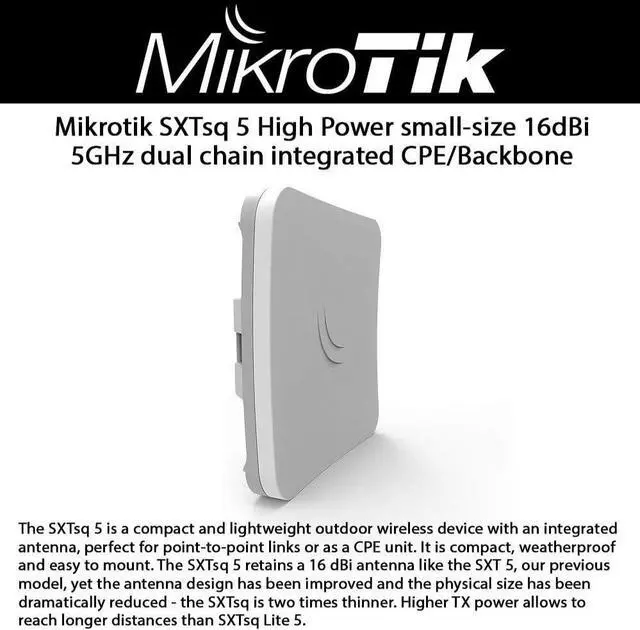 Alt view image 2 of 2 - Mikrotik SXTsq 5 High Power Small-Size 16dBi 5GHz Dual Chain Integrated CPE/Backbone