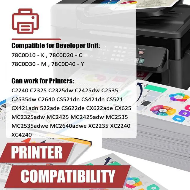 Alt view image 2 of 7 - CS421 Developer Units Compatible for Lexmark 78C0D10 78C0D20 78C0D30 78C0D40 Developer Units Work for Lexmark C2240 C2325 C2425 C2535 CS521 CS421 CX421 CX522 Printer 1 Yellow Pack