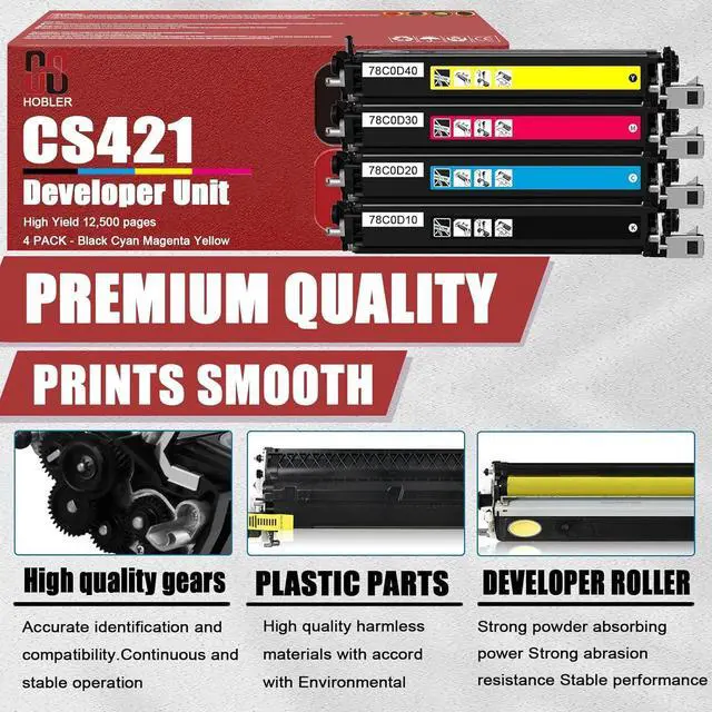 Alt view image 4 of 7 - CS421 Developer Units Compatible for Lexmark 78C0D10 78C0D20 78C0D30 78C0D40 Developer Units Work for Lexmark C2240 C2325 C2425 C2535 CS521 CS421 CX421 CX522 Printer 1 Yellow Pack