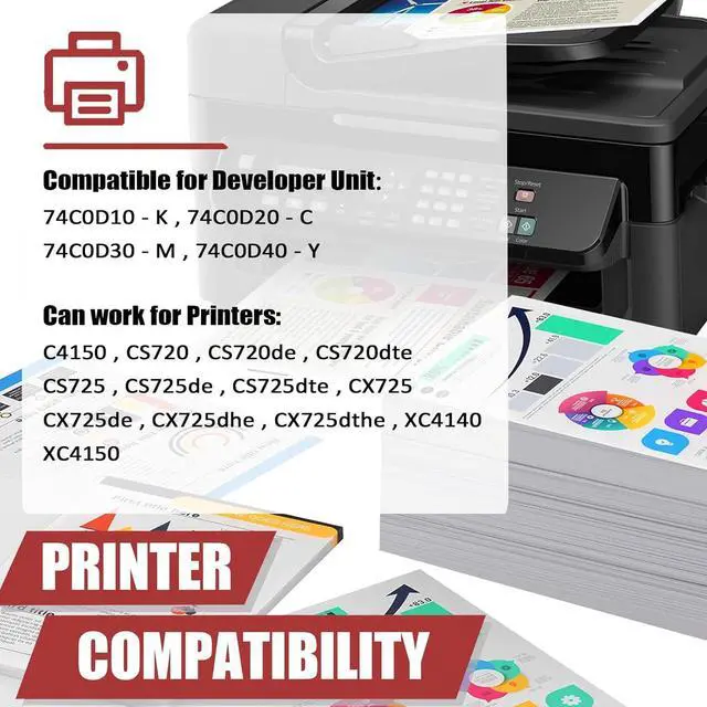 Alt view image 2 of 7 - CS720 Developer Units Compatible for Lexmark 74C0D10 74C0D20 74C0D30 74C0D40 Developer Units Work for Lexmark C4150 CS720 CS725 CX725 XC4140 XC4150 Printers 1 Magenta Pack