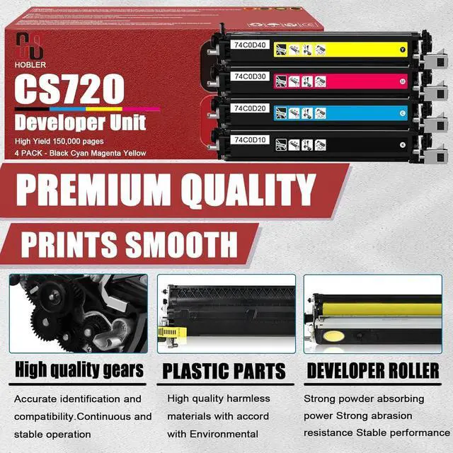 Alt view image 4 of 7 - CS720 Developer Units Compatible for Lexmark 74C0D10 74C0D20 74C0D30 74C0D40 Developer Units Work for Lexmark C4150 CS720 CS725 CX725 XC4140 XC4150 Printers 1 Magenta Pack