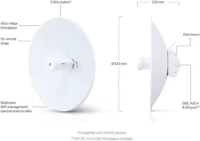 Alt view image 5 of 5 - Ubiquiti Networks PowerBeamAC Gen2, 5 GHz 5-Pack, PBE-5AC-GEN2-5 (5-Pack)