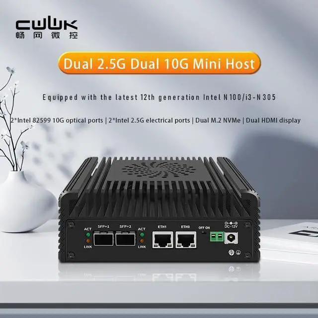 Alt view image 5 of 7 - CWWK Mini PC N100 Firewall Hardware 2 x 10GbE SFP+, 2 x i226V 2.5GbE LAN OPNsense Appliance,AES-NI, 2HD, TypeC, TF Card Slot, M.2 WiFi Slot,16GB RAM 128GB SSD