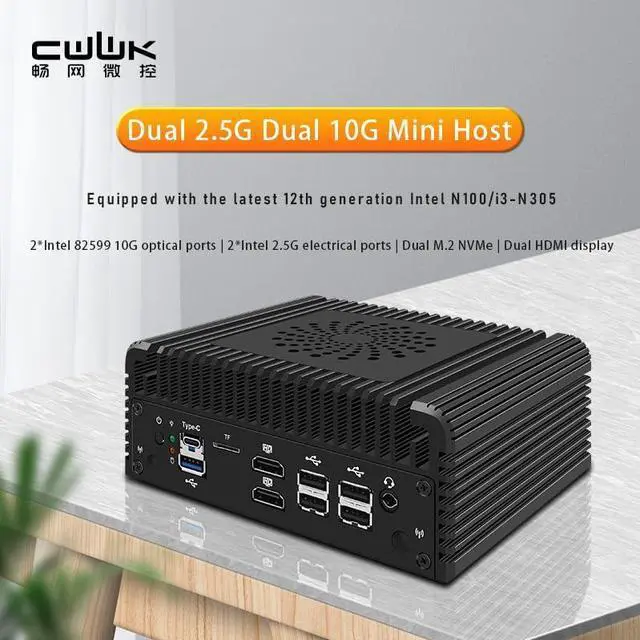 Alt view image 6 of 7 - CWWK Mini PC N100 Firewall Hardware 2 x 10GbE SFP+, 2 x i226V 2.5GbE LAN OPNsense Appliance,AES-NI, 2HD, TypeC, TF Card Slot, M.2 WiFi Slot,16GB RAM 128GB SSD