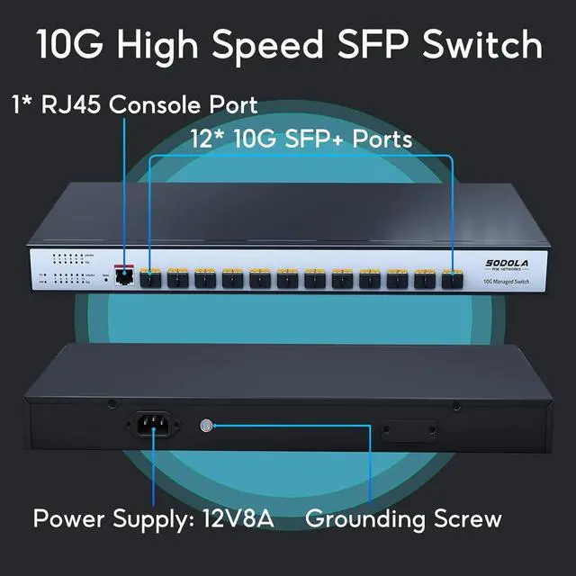 Alt view image 2 of 7 - 12 Port 10G SFP+ Smart Switch| L2/L3+ Smart Managed | DoS Attack Prevention | IPv6 | Static Routing | L2/L3QoS, IGMP & LAG | Limited Lifetime Protection Managed Ethernet Switch