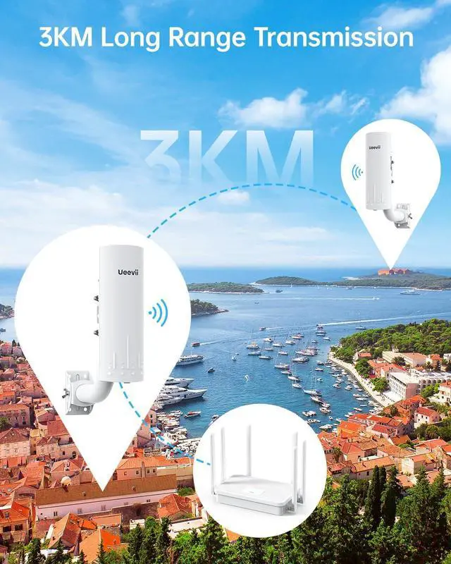 Alt view image 5 of 7 - UeeVii CPE450 Wireless Bridge and WR3000K WiFi Router Kit, 5.8G 3KM Point to Point Wireless Bridge Outdoor to Shop Barn Garage Building Network Kit Solution, Outdoor WiFi Bridge(2PCS), Plug and Play