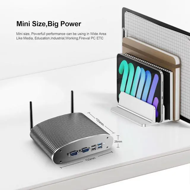 Alt view image 4 of 7 - Fanless Mini PC N100 Micro Firewall Appliance, 4* 2.5G LAN 8GB RAM 256GB SSD (4C/4T, 3.4GHz), 100% Silent Industrial Desktop Computer with 4K Dual Display/6x USB/2x COM, Home Network Pfsense Router