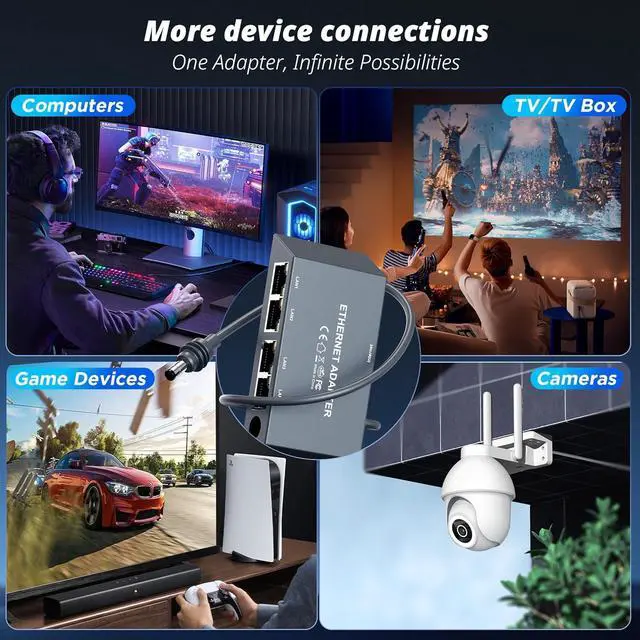 Alt view image 7 of 7 - Multi Ports Starlink Gen 3/ Starlink Mini Ethernet Adapter for Wired External Network, 4 Ports Starlink Ethernet Adapter 1 to 4 [4 Devices Networked Simultaneously] - Up to 1 Gbps