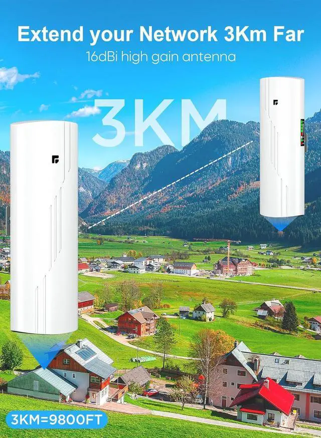 Alt view image 3 of 7 - Wireless Bridge Point to Point Outdoor WiFi, Wireless Network Expansion Kit, Long Range High Speed 5G | 2 Units Bridge Kit Complete Pre-Configured - P2P Long Range (2Pack)