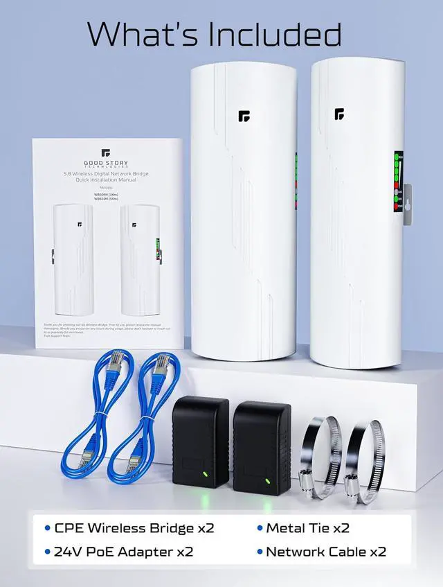 Alt view image 5 of 7 - Wireless Bridge Point to Point Outdoor WiFi, Wireless Network Expansion Kit, Long Range High Speed 5G | 2 Units Bridge Kit Complete Pre-Configured - P2P Long Range (2Pack)