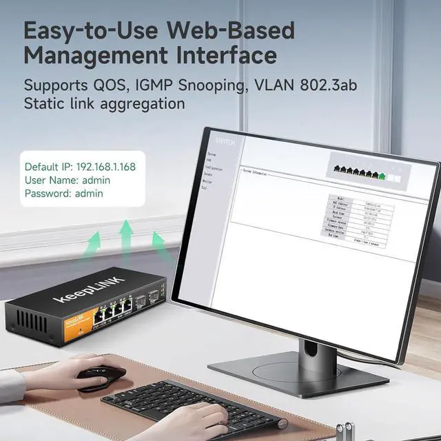 Alt view image 3 of 7 - 6 Port 2.5G Smart Web Managed Switch, 4 x 2.5G Base-T Ports, 2 x 10G SFP+ Slots, Support Static Link Aggregation, QoS/VLAN/IGMP, Metal Fanless Multi-Gig Network Ethernet Switch