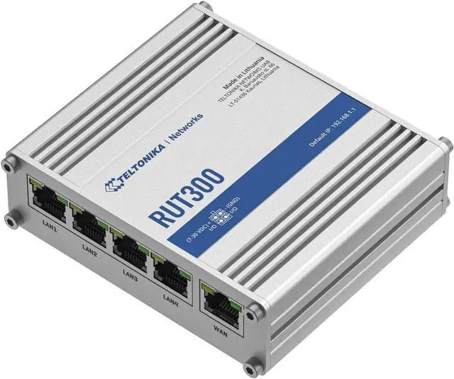Alt view image 2 of 6 - Teltonika RUT300 000100 Industrial Ethernet Router, Sturdy Aluminum Housing, Compatible with Teltonika Remote Management System, 5 x Fast Ethernet Ports (10/100 Mbps), Passive PoE, USA PSU, Silver
