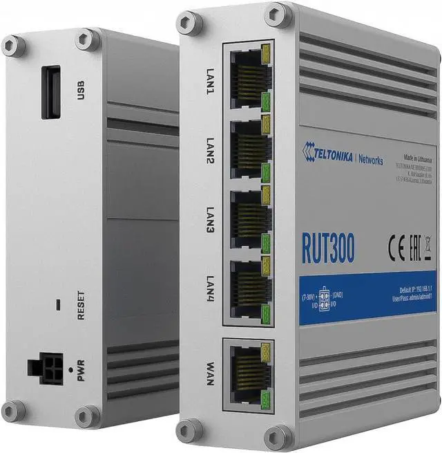 Alt view image 5 of 6 - Teltonika RUT300 000100 Industrial Ethernet Router, Sturdy Aluminum Housing, Compatible with Teltonika Remote Management System, 5 x Fast Ethernet Ports (10/100 Mbps), Passive PoE, USA PSU, Silver