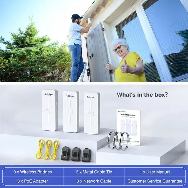 Alt view image 6 of 7 - CPE881 3 Pack Wireless Bridges, Point to Point Gigabit WiFi Bridge with 2 1Gbs LAN Ports, 5km Long Range Outdoor CPE for Network Extend of Shop, Barn, Garage