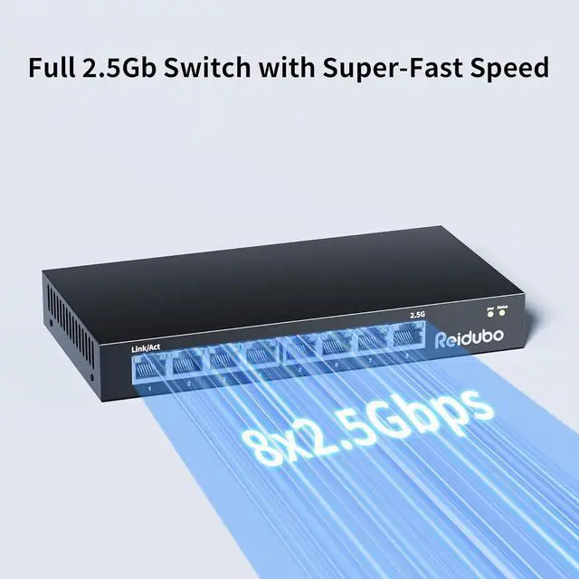 Alt view image 3 of 7 - 2.5Gb Switch, 8 Port 2.5 Gigabit Network Switch, 2.5G Unmanaged Ethernet Switch for 2.5Gbps NAS/PC, 4K Video, WiFi6 Router, Wireless AP, Fanless Design, Plug and Play