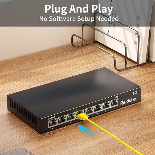 Alt view image 6 of 7 - 2.5Gb Switch, 8 Port 2.5 Gigabit Network Switch, 2.5G Unmanaged Ethernet Switch for 2.5Gbps NAS/PC, 4K Video, WiFi6 Router, Wireless AP, Fanless Design, Plug and Play