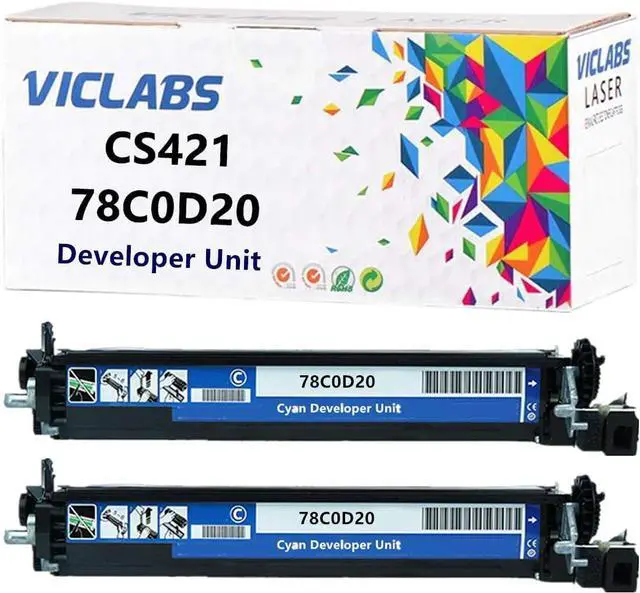 Main image of CS421 Developer Unit Replacement for Lexmark CS421 78C0D20 Developer Unit for use in Lexmark CS421 CS521 CS622 CX421 CX522 CX622 CX625 Printers (2-Pack, Cyan)