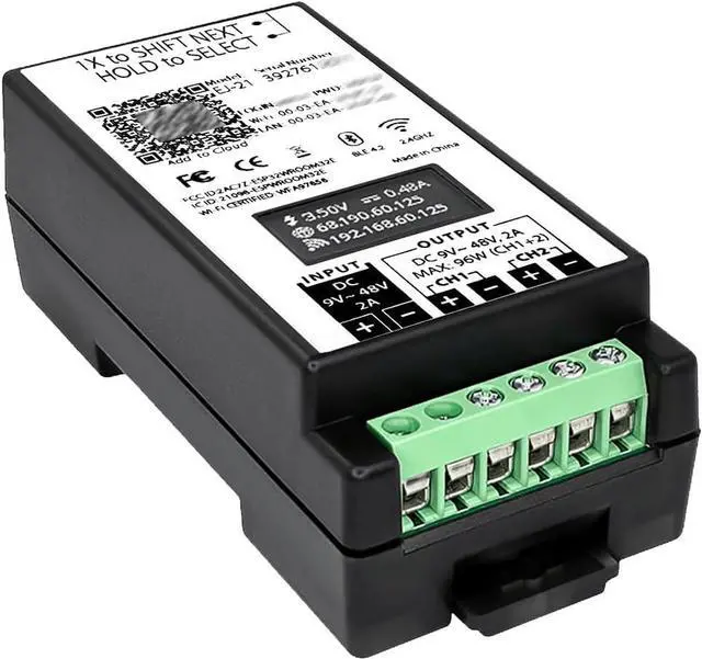 Main image of Industrial DIN Rail Mount Power Auto Reboot, Metering, Automatically Restarts Router When Connection Fails. 2-Channel, 9-48V, Ethernet, Wi-Fi, App Controllable, For Industrial Router, PING Monitoring.