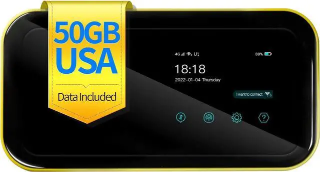 Main image of FREEBOT 4G LTE Mobile Hotspot with Touch Screen, Ultra-Slim Portable WiFi Router with US 50GB Data 60 Days, Connects Up to 10 Devices, Pocket Hotspot for Travel