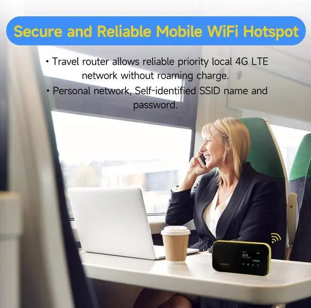 Alt view image 4 of 7 - FREEBOT 4G LTE Mobile Hotspot with Touch Screen, Ultra-Slim Portable WiFi Router with US 50GB Data 60 Days, Connects Up to 10 Devices, Pocket Hotspot for Travel