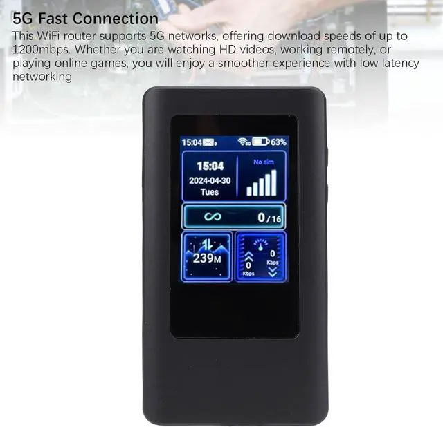 Alt view image 4 of 7 - 5G Mobile Hotspot with Display, 1200Mbps High Speed, Portable WiFi Hotspot, Global Bands for US Networks, Dual - Band WiFi, Connect 16 Devices