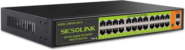Main image of 24 Port Full Gigabit PoE+ Switch, 2 Gigabit Network Uplink, 400W, Unmanaged, Fanless Silent Operation, 802.3af/at, 19''Rackmount, Qos, Suitable for POE Camera, AP, PC