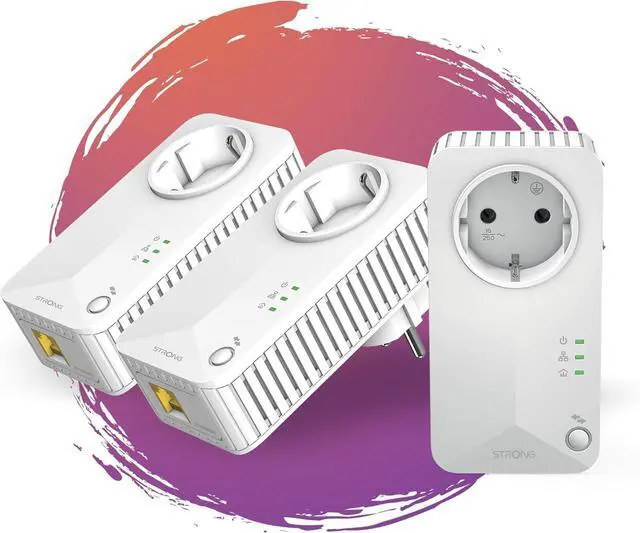 Main image of Powerline 600 Triple EU Set - 3 Powerline adapters 600 Mbps - Fast Internet access - Integrated socket - 300 m range - For all routers - LAN connection - Easy installation - white